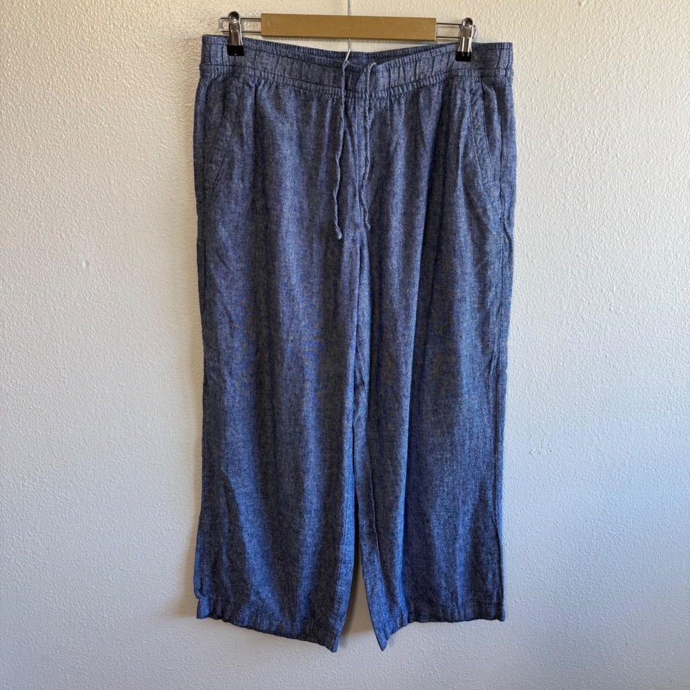 Old Navy Size Large Blue High Rise Wide Leg Linen Pants Coastal Preppy Nautical